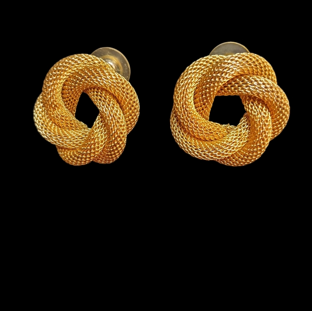 Vintage Goldtone Mesh Loop Pierced Earrings